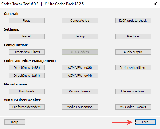 Exit the Basic K-Lite installer
